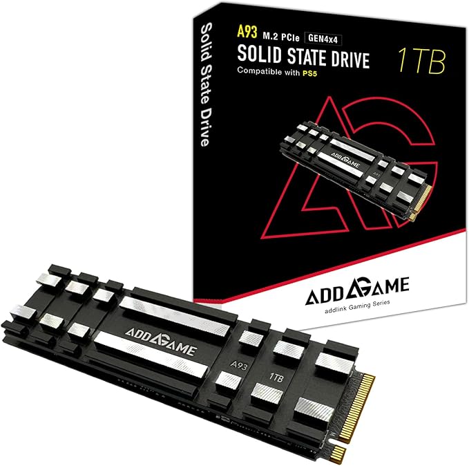 Addlink A93 1TB Storage Expansion for PS5 Console with Heatsink, Up to 7400mb/s, Gen 4 PCIe NVMe m.2 2280, SLC Cache Internal Solid State Drive(‎ad1TBA93M2P)