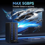 10 Bay Hard Drive RAID Enclosure with Cooling Fan for 2.5/3.5" SATA HDD/SSD with USB A/C 3.0＋eSATA Cable, 3.5 Hard Drive Enclosure Supports 160TB Capacity, 8 RAID Modes, DAS(NO NAS)