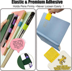 Pen Loop Holder for Notebook 12 Colors Self-Adhesive Stick On Pen Holder with Extra 2 Pens Clips 1 Leather Bookmarks As COMBO for Planner Journal Tablet Clipboards Calendars Bible Campus School Office