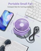 USB Desk Fan, 5 Inch Mini Portable, 3 Speeds Strong Airflow Personal Desktop, Detachable Cooling Fan 360° Rotation Quiet Small Fan for Desk Home Office Travel Car, Purple, 5ft Cable