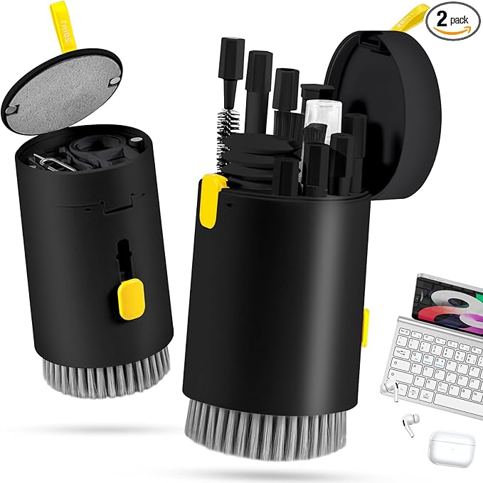 walrfid 2pcs Computer Keyboard Cleaner Kit, Laptop Screen Cleaning Spray for iPhone AirPod Phone MacBook iPad, 20-in-1 Electronic Clean Brush Tool for Earbud iPod Monitor TV Earphone Camera, Black