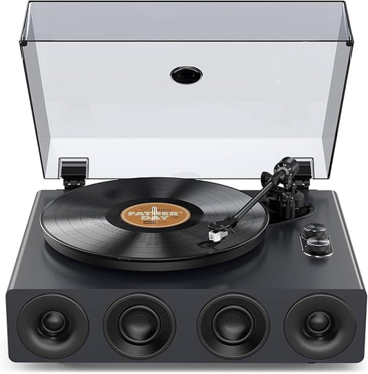 1 by ONE High Fidelity Record Player, All-in-One Turntable with Built in Speakers Phono Preamp, Magnetic AT-3600L Cartridge, RCA Output, Belt Drive 2-Speed, Piano Lacquer Grey
