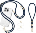 Cell Phone Lanyard Adjustable Crossbody Phone Lanyard *1 Phone Wrist Strap *1 with Deluxe Gold Matal Buckle + Clear Tether Tabs *2 for Shopping Travelling Hiking(Dark Blue)