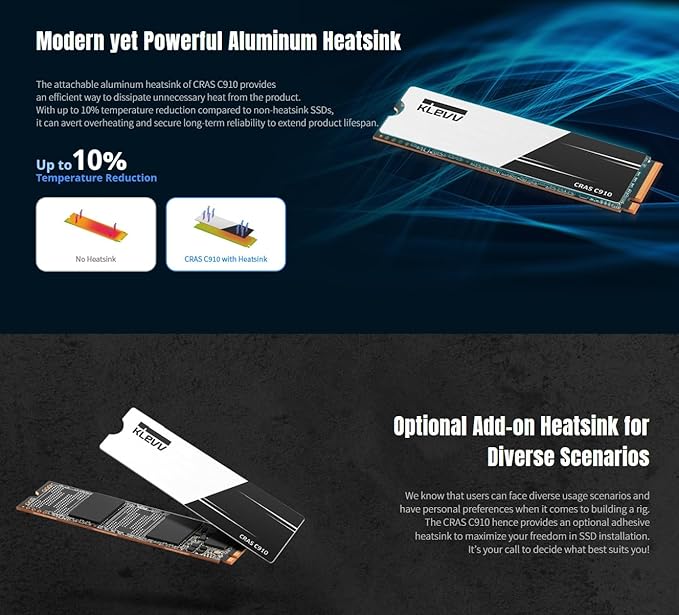 KLEVV CRAS C910 4TB M.2 2280 NVMe PCIe Gen4x4 Laptop & Desktop Internal SSD Heatsink Included, up to 5200MB/s (K04TBM2SP0-C91)