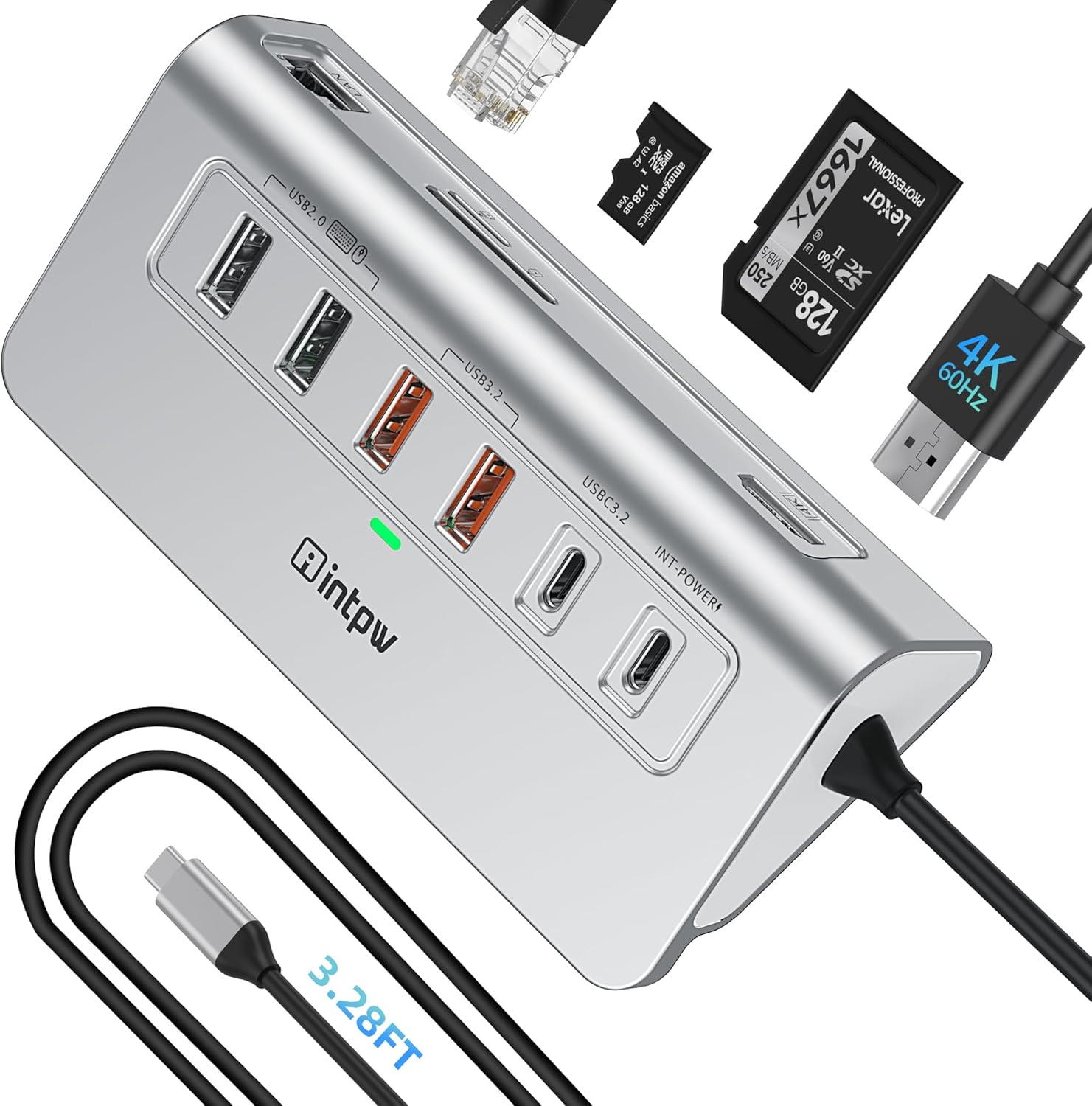 USB C Hub Ethernet, 10Gbps USB Docking Station 10-in-1 with 4K@60Hz HDMI, USB C and 2 USB A 3.2 Data, LAN, 2 USB A 2.0, PD 100W, SD/TF Ports, 3.28FT Powered USB Hub for Laptop, PC, iPhone 16/15, Mac