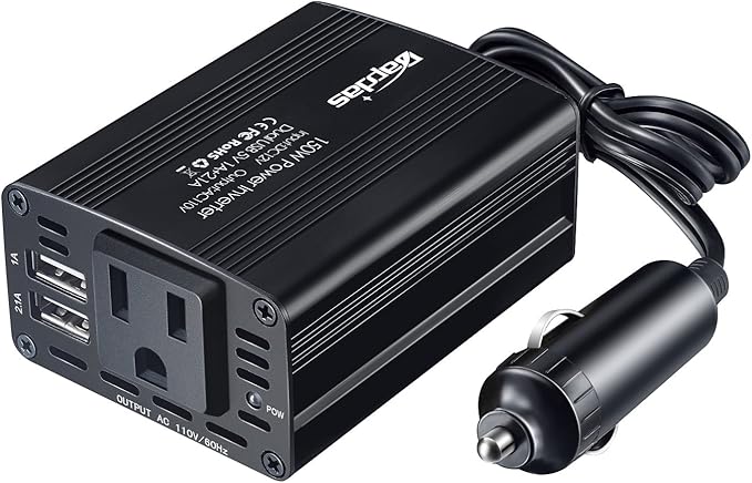 150W Car Power Inverter DC 12V to 110V AC Car Adapter for Plug Outlet with 3.1A Dual USB Car Charger for Laptop Computer-Black