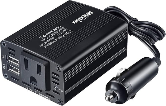 150W Car Power Inverter DC 12V to 110V AC Car Adapter for Plug Outlet with 3.1A Dual USB Car Charger for Laptop Computer-Black