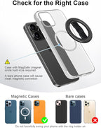 EWA MagOne Lite 3rd Gen Cell Phone Ring Holder, with Replaceable 360° Rotation Elastic Finger Strap, Phone Grip Compatible with iPhone MagSafe,15,14,13 Pro/Max/Plus-(Black)