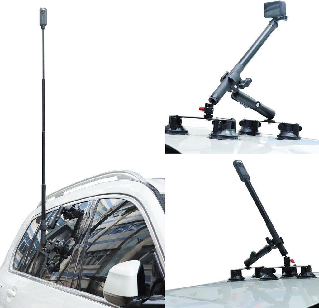 Taisioner Suction Car Mount for Camera Insta360 X5/X4/X3/X2/GO 3/ONE/RS Compatible with Gopro Max 360 Outside Car Mount with 67” Invisible Selfie Stick 5 in 1 Suction Camera kit for Action Camera