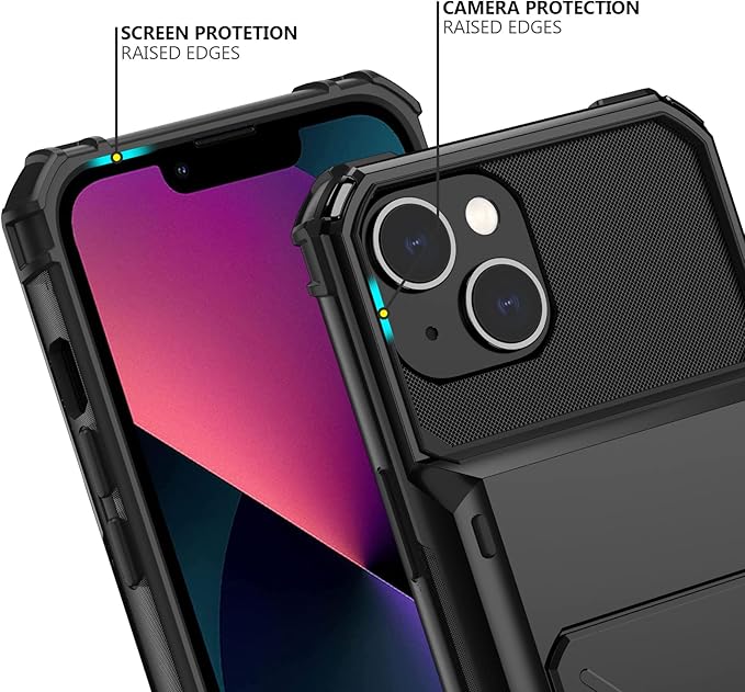 Nvollnoe for iPhone 13 Case with Card Holder[Store 5 Cards] Dual Layer Heavy Duty Shockproof Wallet Case with Hidden Card Slot Large Storage Cover for iPhone 13(Black)