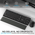 Wireless Keyboard and Mouse Combo with Wrist Rest, 2.4G Full-Sized Keyboard and Mouse Cordless, 3 DPI Adjustable Silent Mouse, Dual-System Keyboard for Computer/Laptop/Windows/Mac(Black)