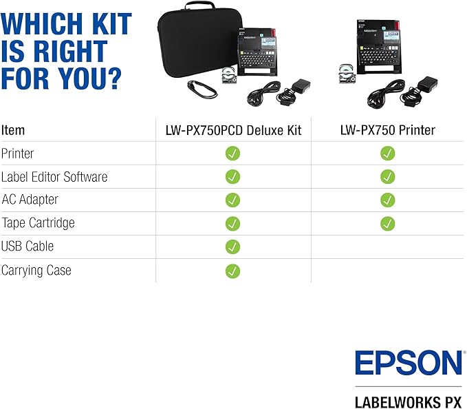 LABELWORKS Epson LW-PX750PCD Industrial Label Maker Kit - Complete Kit with Accessories, Compatible with Large Variety of Tape Types, Portable Handheld Label Printer