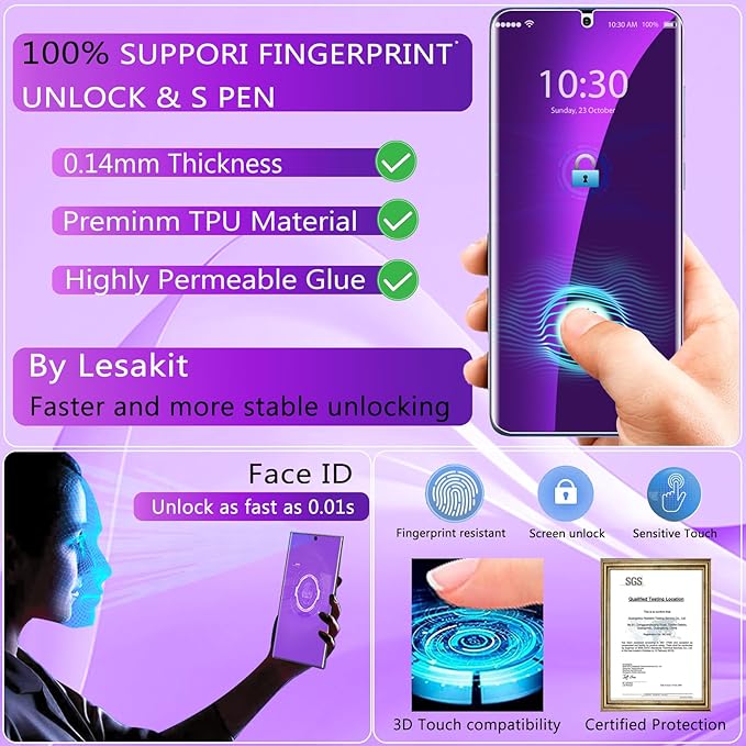 [2+2 Pack] Lesakit Anti-Blue Light Privacy Screen Protector for Samsung Galaxy S20 Ultra 6.9 inch with 2 Pack Camera Lens Protector, [Support Fingerprint ID] Anti Spy TPU Flexible Screen Protector-