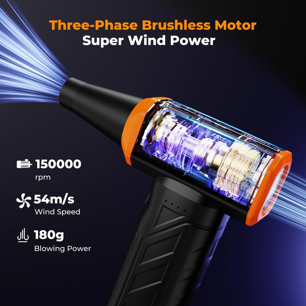 K&F CONCEPT Long-Lasting Compressed Air Duster, 8000mAh-150min Endurance| 150000RPM|LED Light|3 Gear Adjustable|Rechargeable Brushless Motor|for Computer, Keyboard, Car, Home