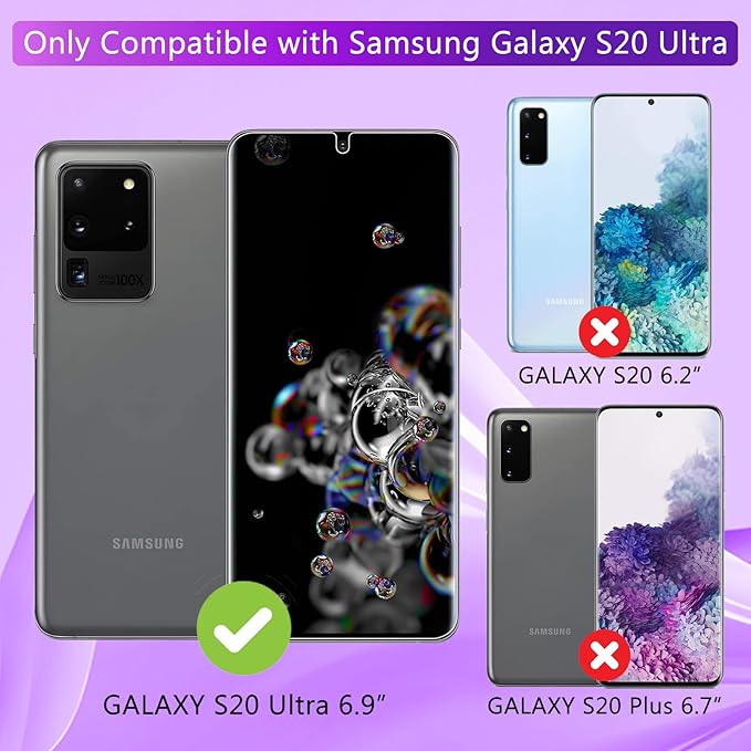 [2+2 Pack] Lesakit Anti-Blue Light Privacy Screen Protector for Samsung Galaxy S20 Ultra 6.9 inch with 2 Pack Camera Lens Protector, [Support Fingerprint ID] Anti Spy TPU Flexible Screen Protector-