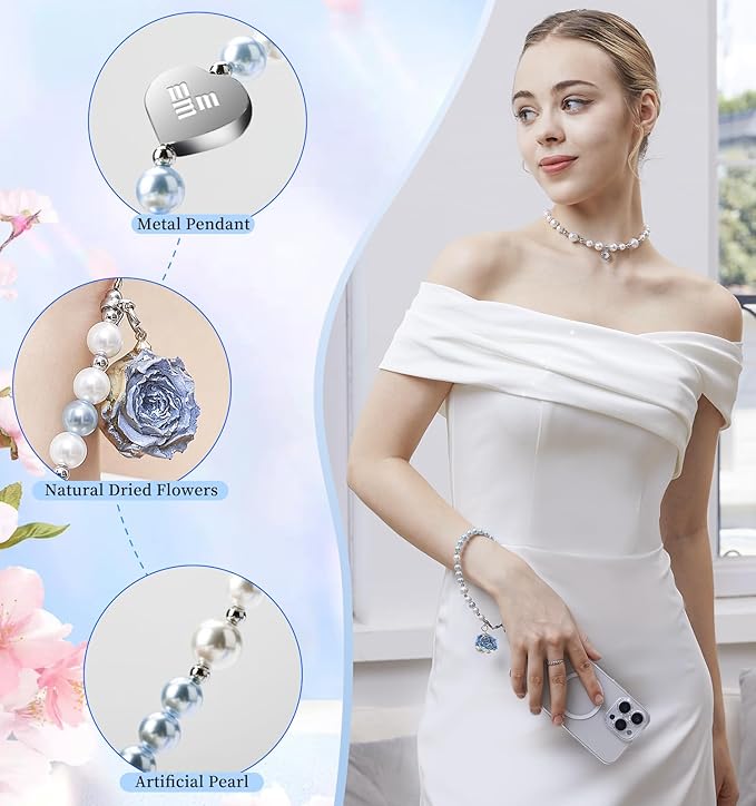 memumi Universal Phone Wrist Strap, Hand wristlet Strap for Women Anti-Theft Secure Lanyard for Smartphones Dried Flowers