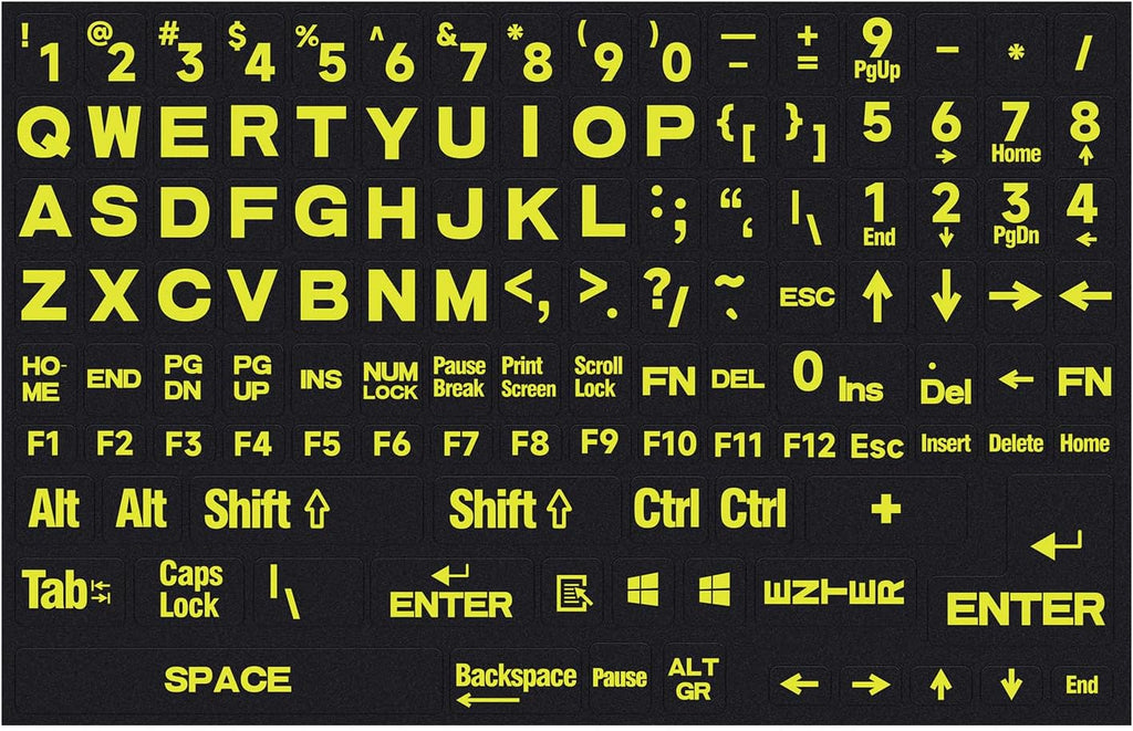 English Keyboard Stickers Full Size Universal PC Computer Laptop Desktop Replacement - QWERTY Alphabet for Full Size Keyboards - 1PCS