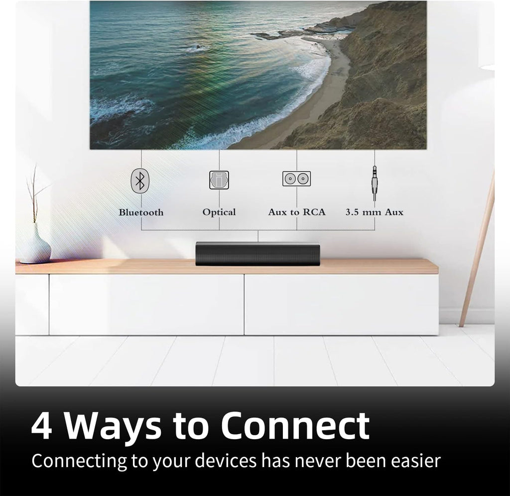 Sound Bars for TV 16-inch, Cinematic TV Sound Bar with Impactful Bass, Bluetooth Soundbar for TV with Remote Control, Wall Mountable TV Speakers Sound Bar Work with Traditional or Smart TV