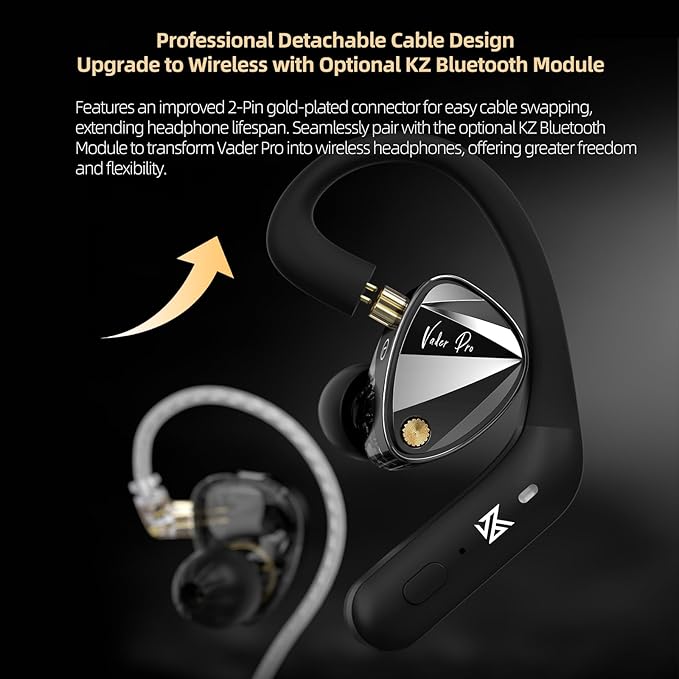 KZ Vader Pro in-Ear Monitors Gaming Earbuds, Triple Dynamic Driver IEM with 4 Tuning Switches, Clarity in All Frequency Stereo Sound Comfortable Noise Isolating Earphones for Stage and Studio (MIC)