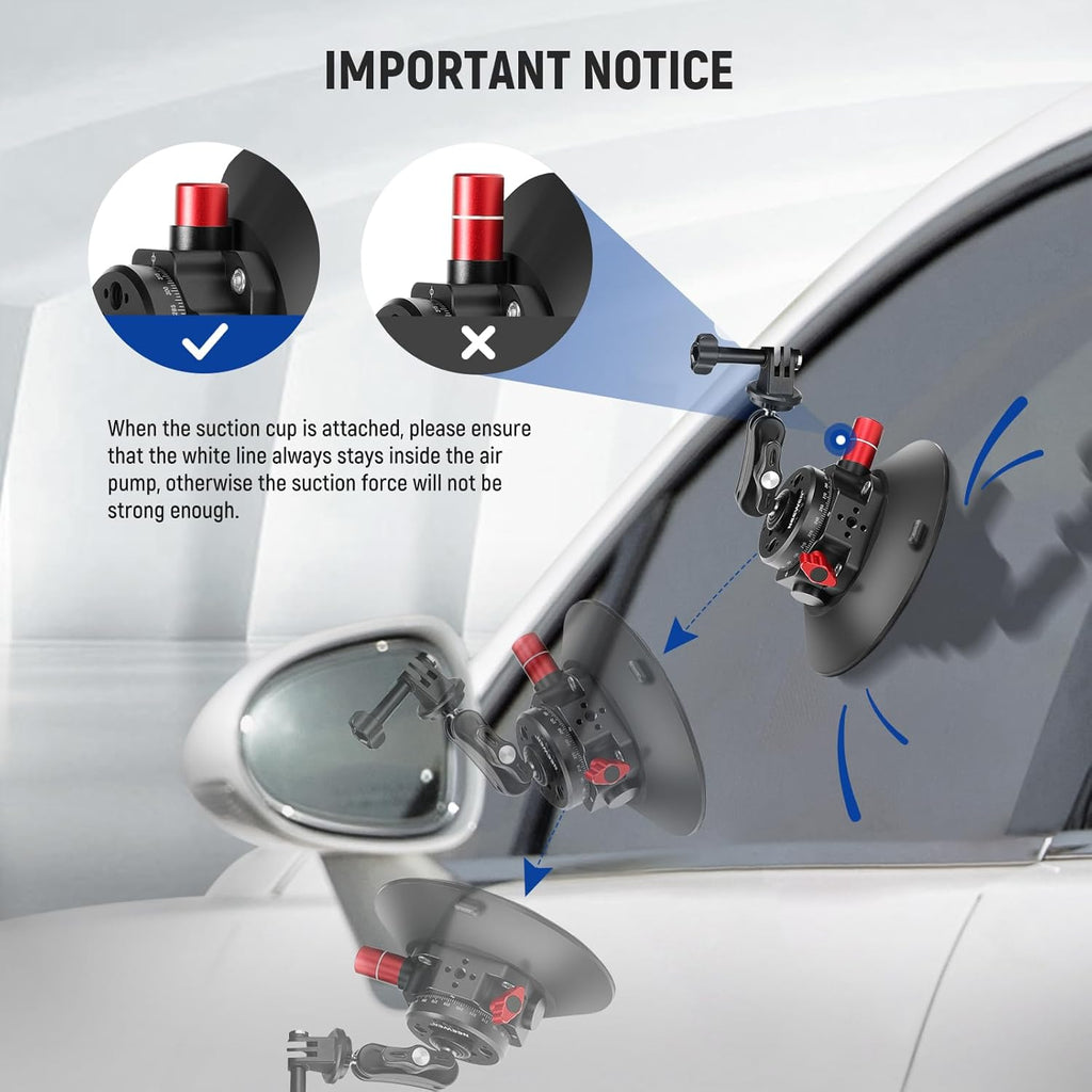 NEEWER 6" Suction Cup Camera Mount Compatible with GoPro, Metal Car Windshield Dash Ball Head Magic Arm with Action Cam Adapter Cleaning Cloth for DSLR Phone Holder, for POV Video Recording, CA013