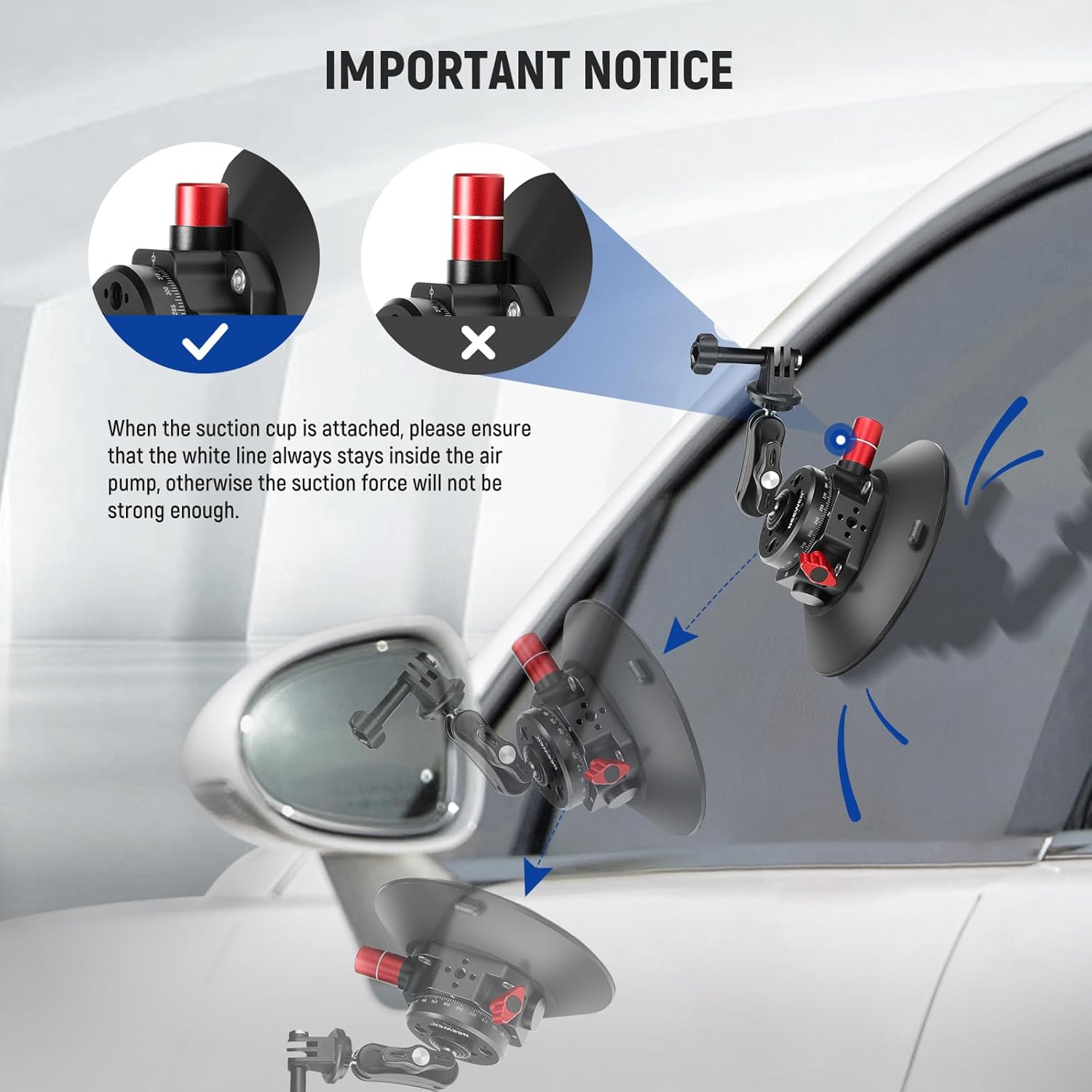 NEEWER 6" Suction Cup Camera Mount Compatible with GoPro, Metal Car Windshield Dash Ball Head Magic Arm with Action Cam Adapter Cleaning Cloth for DSLR Phone Holder, for POV Video Recording, CA013