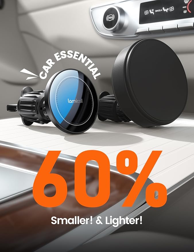 Lamicall for MagSafe Car Mount Charger - [2025 Ultra Magnet] 15W Wireless Car Phone Holder Charger - HandsFree Magnetic Phone Holders for Your Car Vent for iPhone 16 15 14 13 Pro Max Mag Safe Case