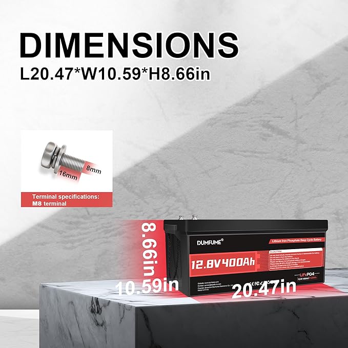 12V 400Ah LiFePO4 Lithium Battery,5120Wh Energy Built-in 200A BMS 15000+ Cycles for RV,Trolling Motor, Marine,Solar,Home Energy Storage,Off-Grid Applications