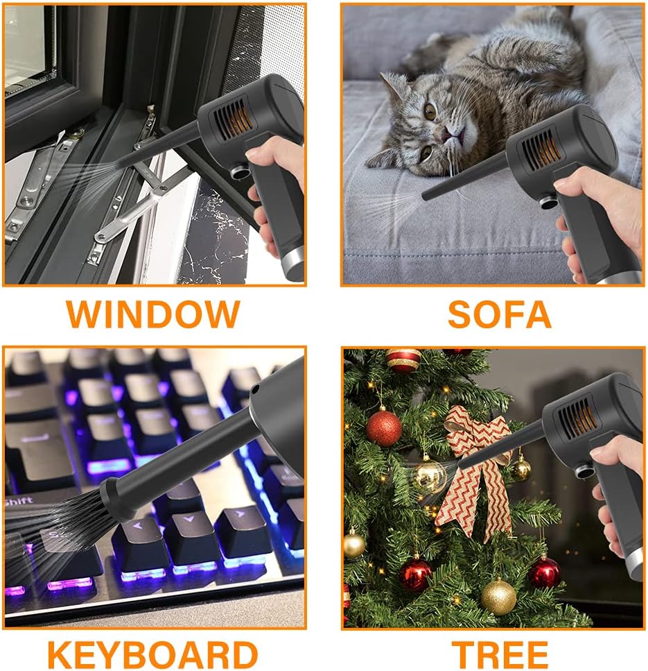 DOROBEEN Compressed Air Duster, Cordless Portable Rechargeable Compressed air, 33000 RPM Electric Air Duster for Computer Keyboard Electronics Cleaning, Built-in Battery Electronic Blower (Black)