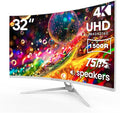 CRUA 32" White Curved Monitor, 4K UHD(3840*2160P) 1500R VA Screen, 75Hz Computer Monitor Supports AMD Freesync, 120% sRGB, Built-in speakers, Blue Light Filter,Wall Mountable Installs(HDMI 2.0/DP 1.4)