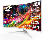 CRUA 32" White Curved Monitor, 4K UHD(3840*2160P) 1500R VA Screen, 75Hz Computer Monitor Supports AMD Freesync, 120% sRGB, Built-in speakers, Blue Light Filter,Wall Mountable Installs(HDMI 2.0/DP 1.4)