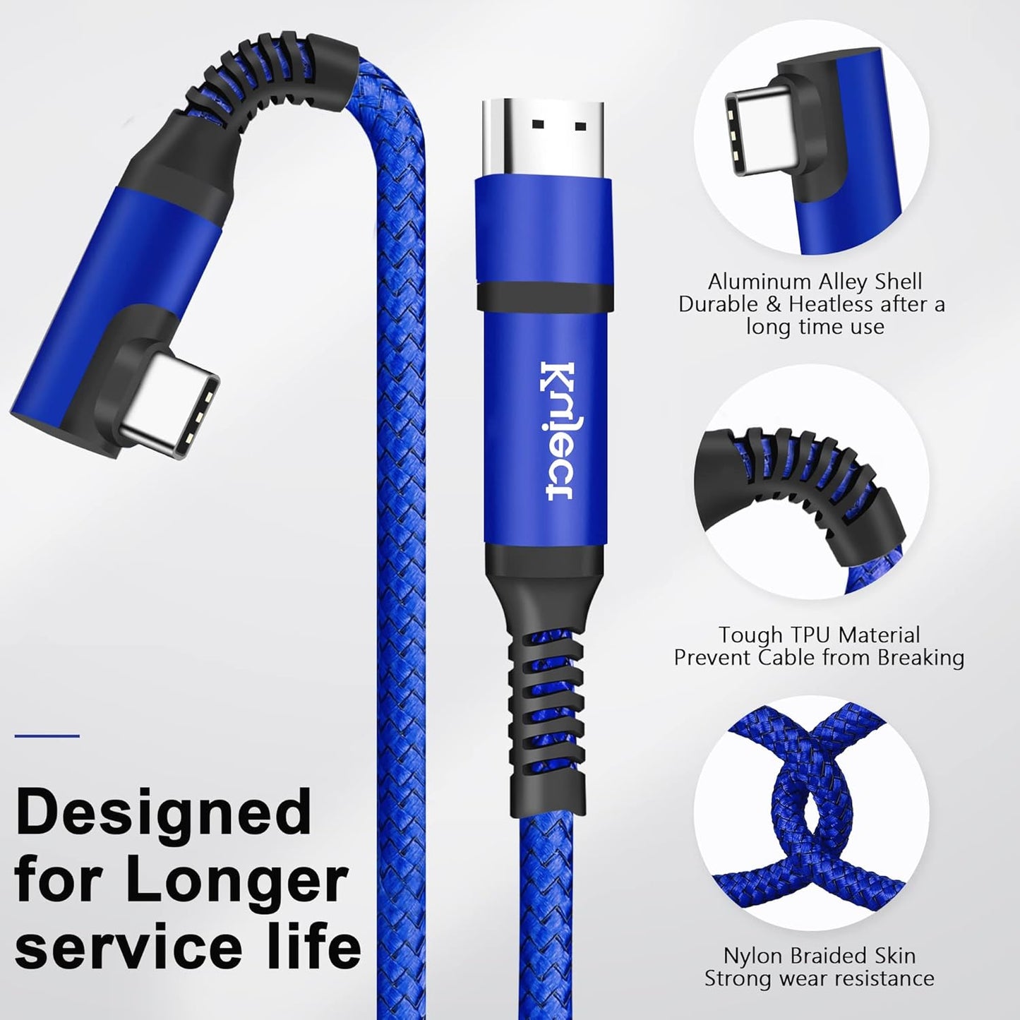 Kuject Link Cable 20FT Compatible for Quest 3S/3, Quest 2/Pro, Pico 4, Nylon Braided Accessories for Rift S/Steam VR Games, USB 3.0 Type C to C High Speed Data Transfer Cord for Gaming PC, Blue