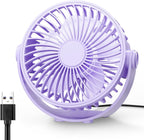 USB Desk Fan, 5 Inch Mini Portable, 3 Speeds Strong Airflow Personal Desktop, Detachable Cooling Fan 360° Rotation Quiet Small Fan for Desk Home Office Travel Car, Purple, 5ft Cable