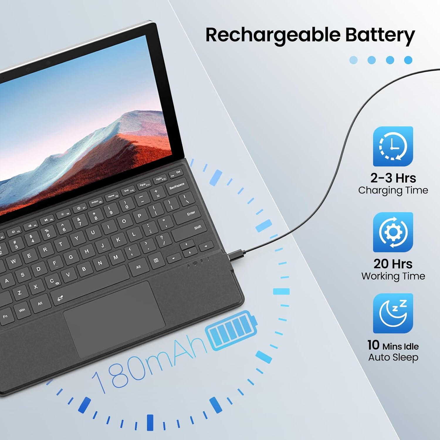 MoKo Type Cover Compatible with Microsoft Surface Pro 7 Plus 2021/ Pro 7 / Pro 6 / Pro 5 / Pro 4 /Pro 3, Lightweight Wireless Replacement Keyboard with Trackpad & Built-in Rechargeable Battery, Gray