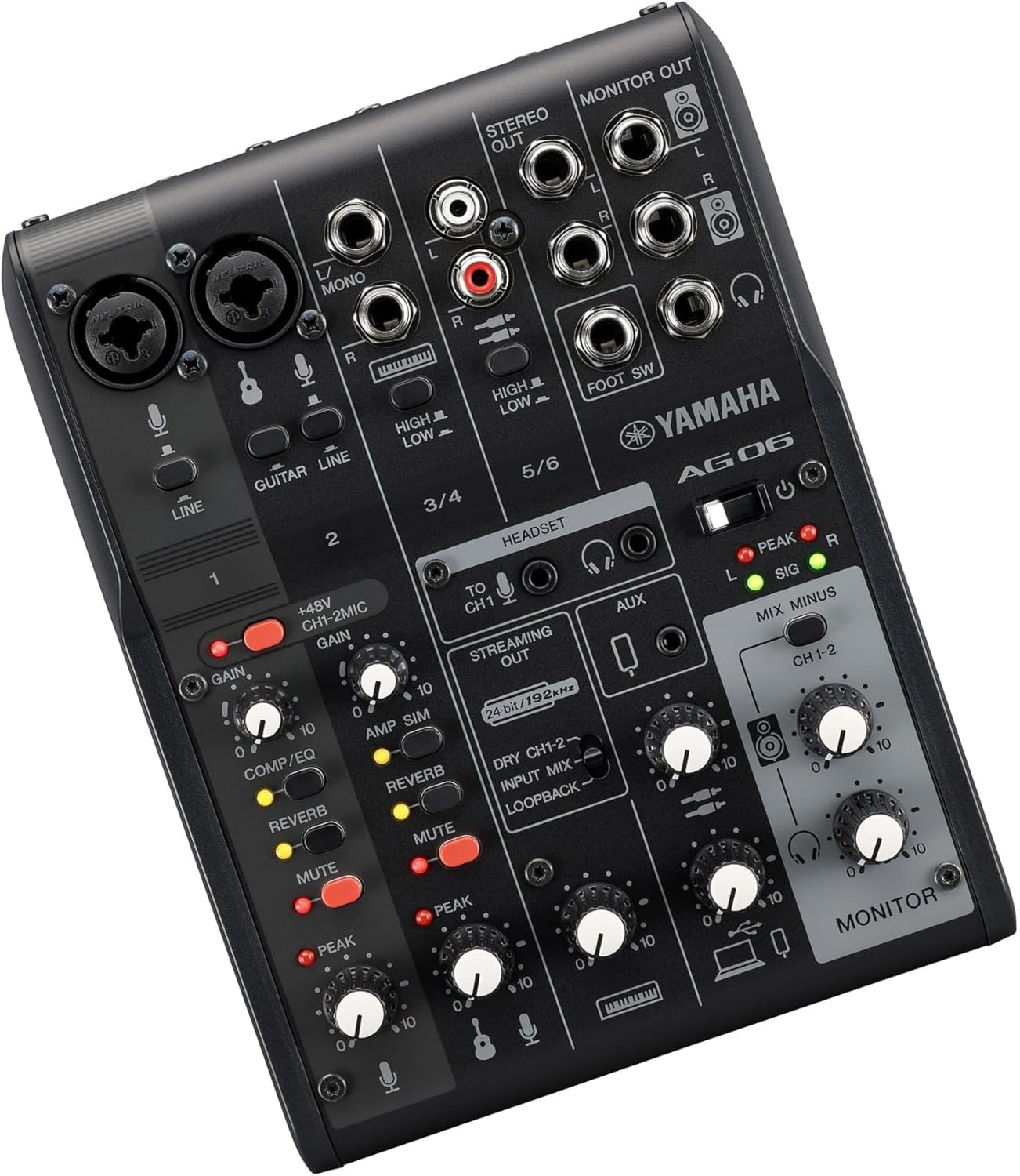 Yamaha AG06MK2 Black 6-Channel Live Streaming Loopback Mixer/USB Interface with Steinberg Software Suite