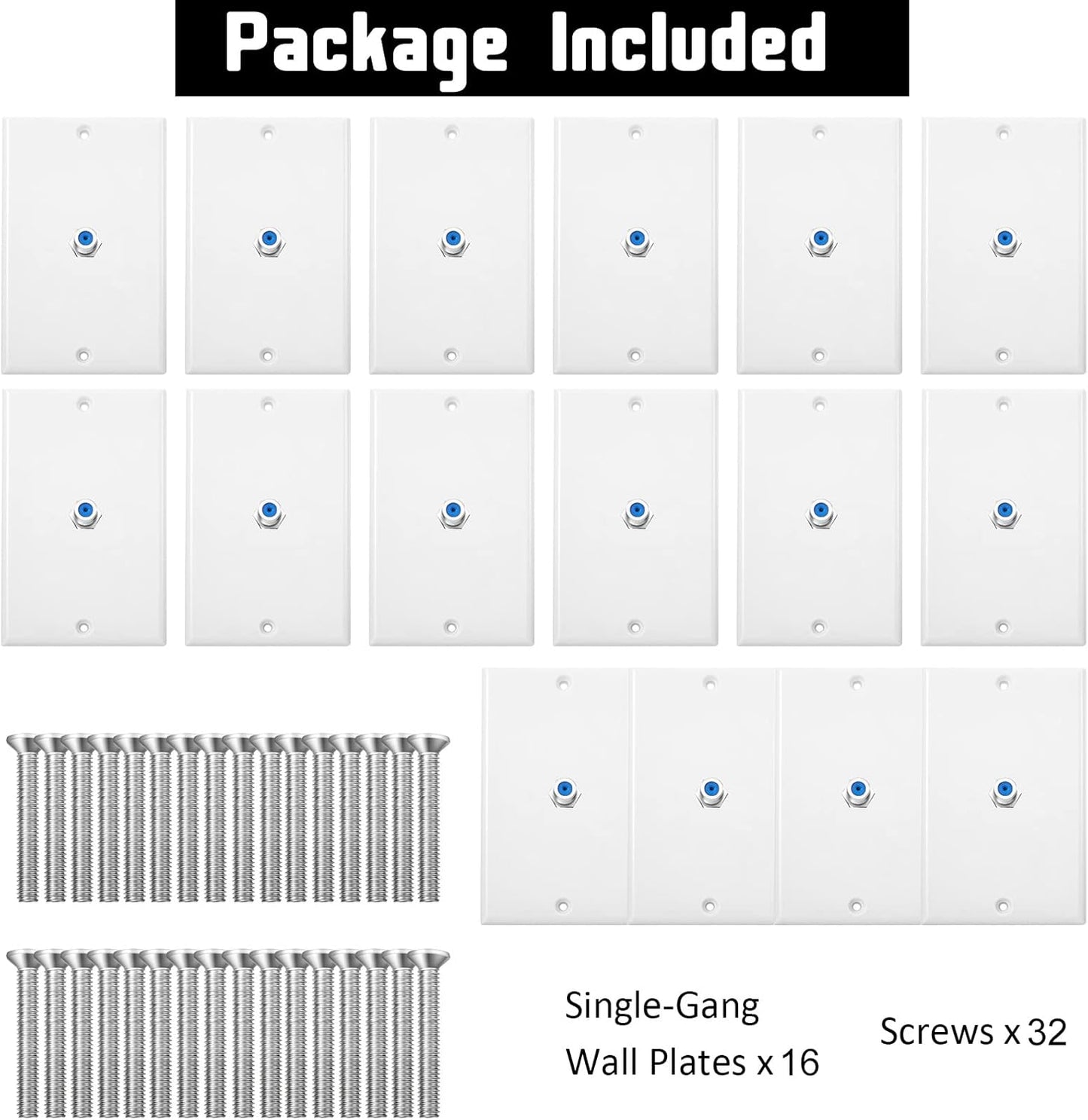 1-Port TV Cable Wall Jack F Connector Coax Video Jack Single Gang Wall Plates (Blue, 16 Pcs)