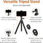 Amazon Basics Portable and Flexible Tripod with Wireless Remote and Smartphone Clamp, 10-inch long, Black