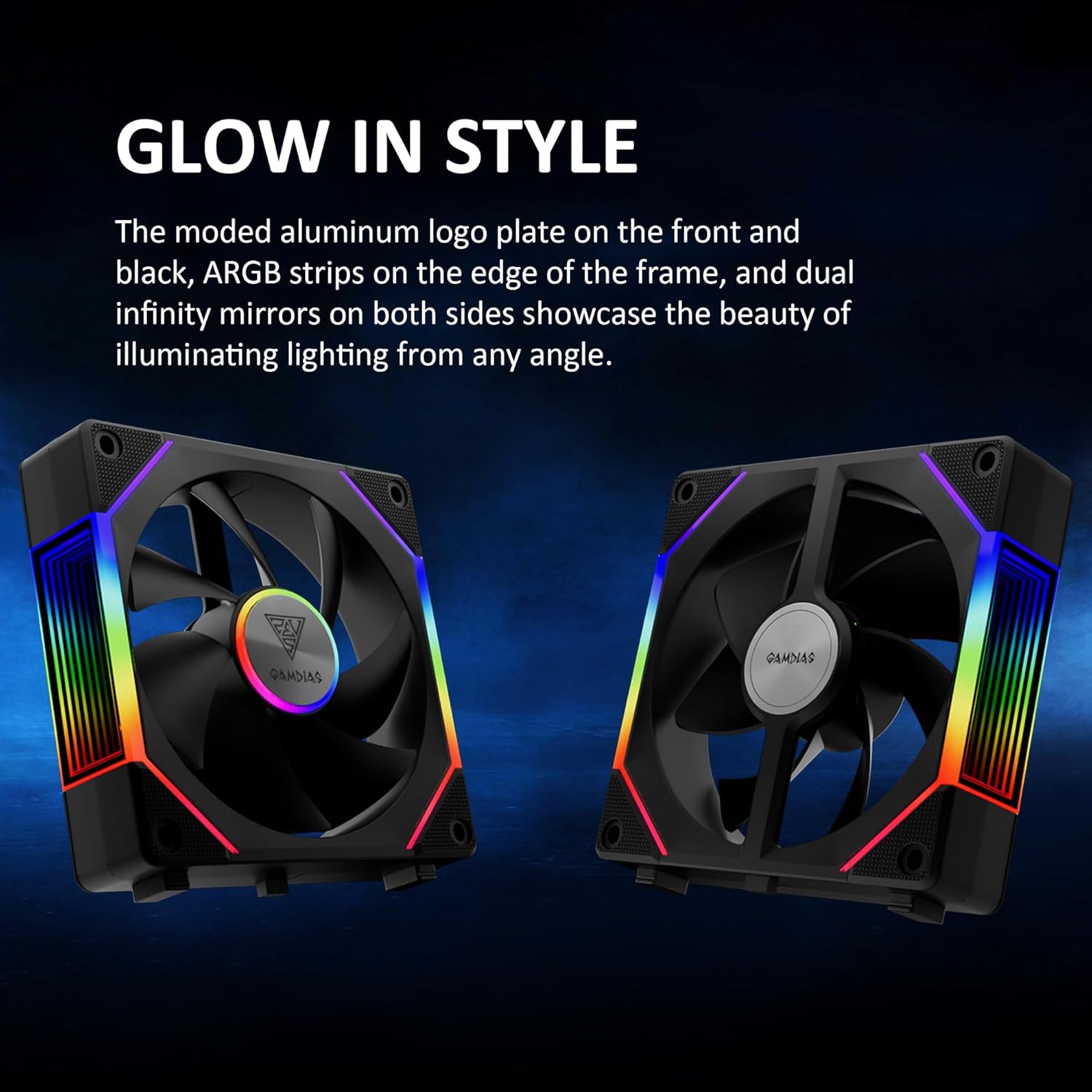 GAMDIAS 120mm ARGB PWM Case Fan, 2 Blades in 1 Fan Pack (Standard & Reverse Blades), Sync with RGB Motherboards, Easy Installation & Cable Management w/Cabless Daisy Chain Design