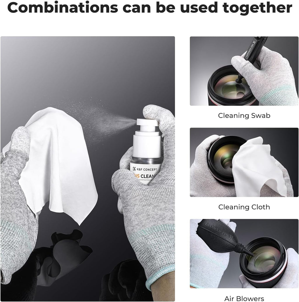 K&F CONCEPT Spray and Microfiber Lens Cleaner Care Kit, Non-Flammable Camera Lens Cleaner and Digital Sensor Cleaning Solution,for Coated Lenses, Binoculars, Scopes, Cameras, and Glasses