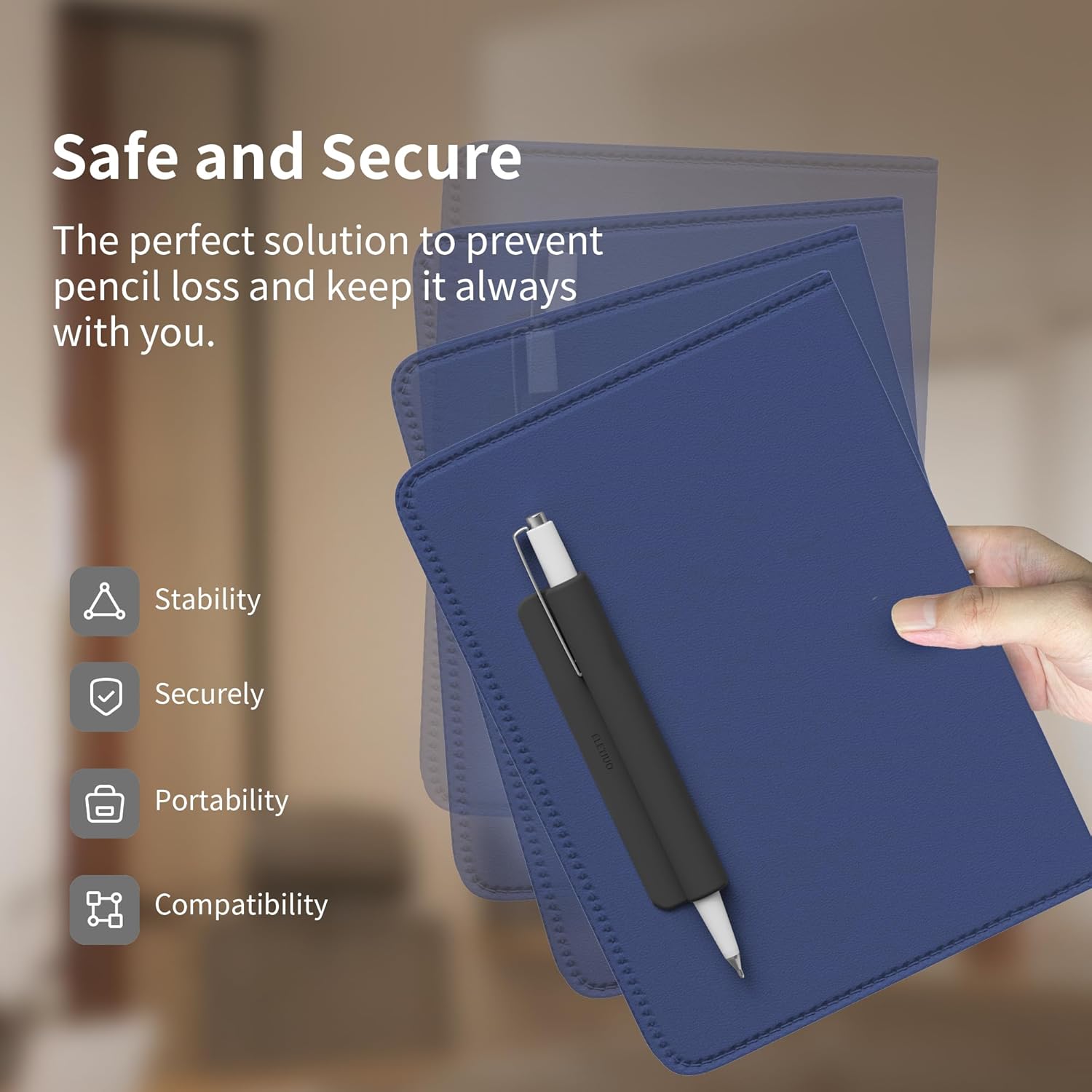 ELETIUO Pencil Holder For Most Pens,Pencils,Self-Adhesive Stick To Notebooks,Diary,Desks,Whiteboards Or Any Surface,Silicone Pen Holder For Home,Office And Desk Organization,Black