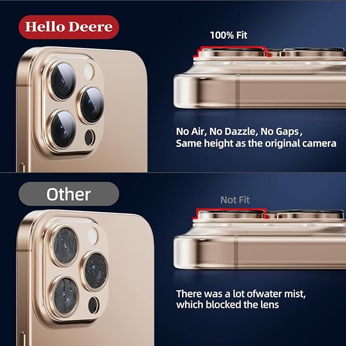 Compatible with iPhone 16 Pro Camera Lens Protector,[AR Anti-Reflection][Strong Adsorption][Shatterproof] 9H Metal Tempered Glass Re-AR Full Coverage Camera Screen Cover,Gold