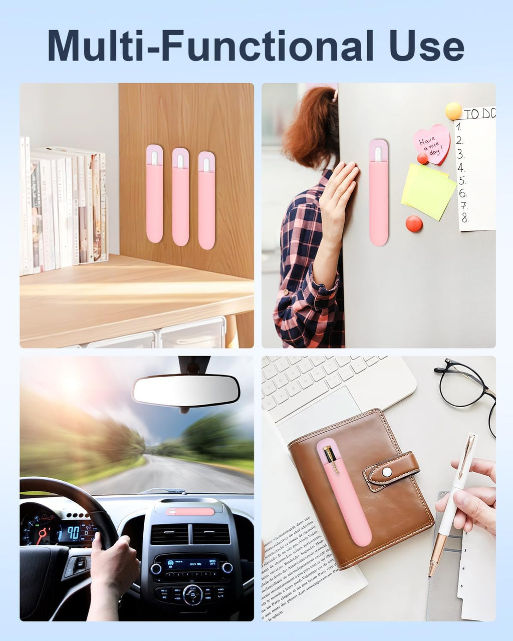 eZAKKA Silicone Pencil Holder For Most Pens,Pencils, 7.8 inch Self-Adhesive Stick To Notebooks,Diary, Desks,Tablet, Pink, 1 Pack