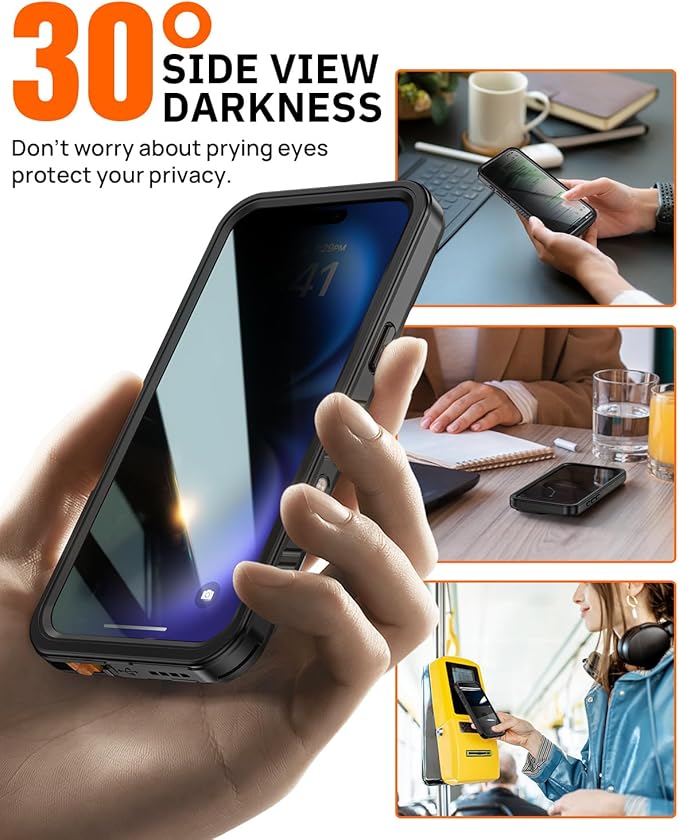 Lanhiem for iPhone 16 Privacy Case, Waterproof Dustproof Shockproof Cases for iPhone 16 with Privacy Screen Protector, Full Body Heavy Duty Protective Cover for iPhone 16-6.1 inch (Black)