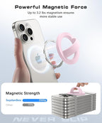 Magnetic Phone Grip, Removable Loop Grip with Soft Finger Strap, Silicone Phone Ring Holder for Back of Phone for iPhone 16/15/14/13/12 Pro Max/Plus, Chalk Pink