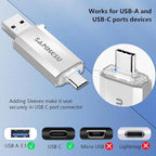 3.0 USB C Flash Drive, USB-A & Type-C OTG Thumb Stick, Dual Memory Sticks Compatible with PC/Laptop/Type C Cell Phone and Tablet (Silver/Blue, 128GB)