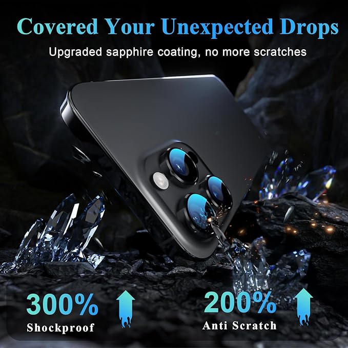 YWXTW Camera Lens Protector for iPhone 16 Pro/iPhone 16 Pro Max, [1 Step Installation Tray] Tempered Glass Screen Protector Metal Individual Camera Cover Accessories (Black Titanium-2Pack)