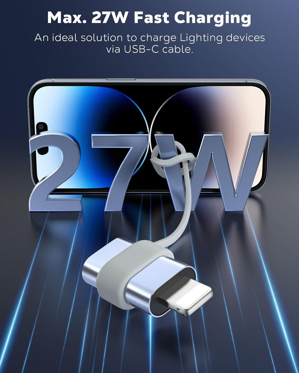 MoKo USB C to Lightning Adapter, Not for Audio/OTG, Lightning Male to USB C Female Adapter for iPhone 14/13/12/11/X Series, iPad/AirPods, Support Charging & Data Sync, with Anti-Lost Loop, Gray