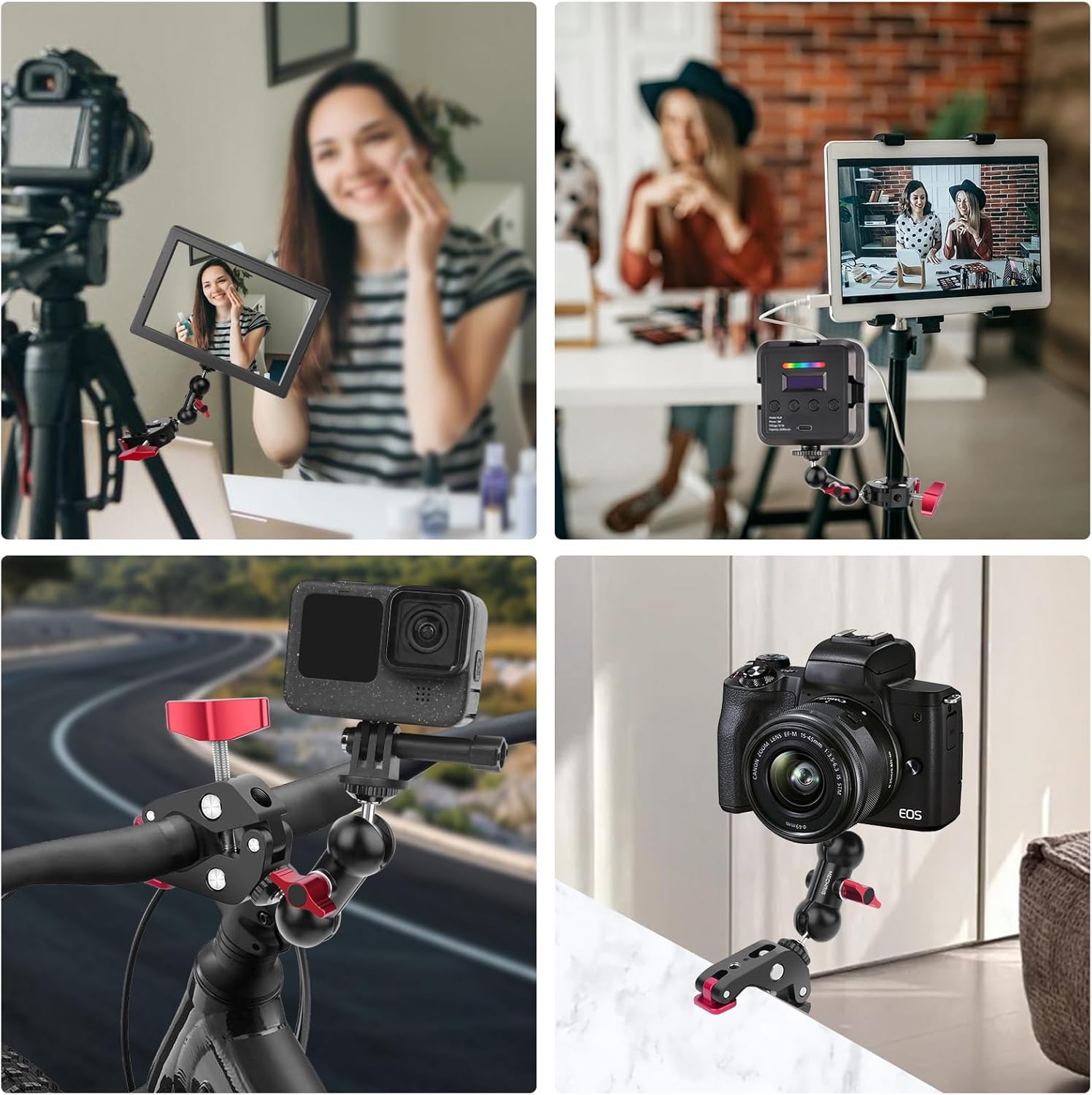 Super Clamp with Dual Ballhead Magic Arm, Aluminum Camera Clamp Mount Kit for DSLR Action Camera/Phone/Monitor/Video Light/Microphone, Camera Mount for Tripod/Desk/Tube (SY006)