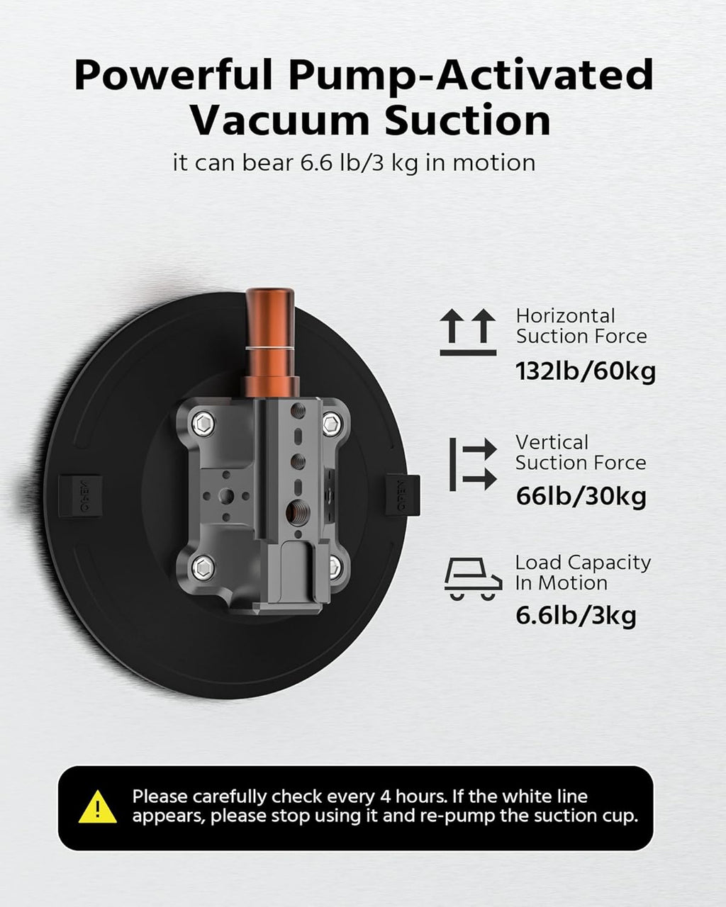 6" Suction Cup Camera Mount – Car, Windshield & Dash Cam Mount with Cold Shoe, NATO Rail, 1/4"-20 & 3/8-16 Threads (6”)