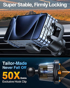 YRU Car Phone Holder [2025 Upgraded Metal Hook Clip], Phone Holders for Your Car [No Fear of Bumps] Air Vent Cellphone Mount Widely Compatible with iPhone16 15 14 13 12 Samsung Android, Grey