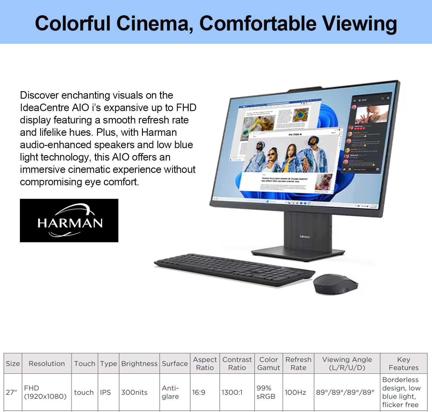 Lenovo 2024 IdeaCentre I Business All-in-One, 27" FHD Touchscreen 100Hz, Intel Core i5-13420H, 16GB DDR5 RAM, 512GB SSD, Wireless Charging Base, Wireless KB & Mouse, Wi-Fi 6, Windows 11 Pro, Grey